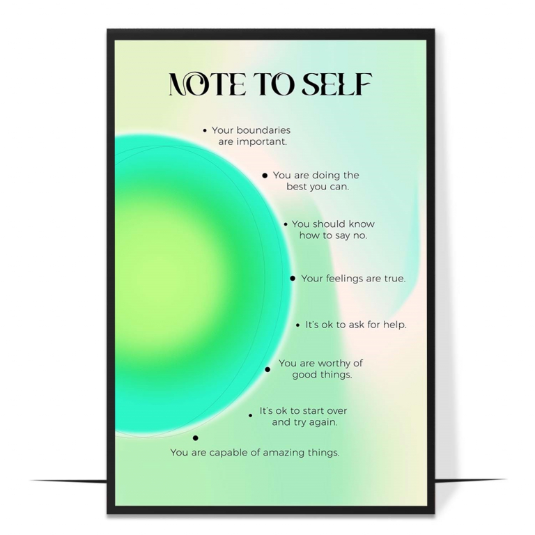Note to Self hand-drawn aura print — A soft pink aura gradient with hand-lettered,