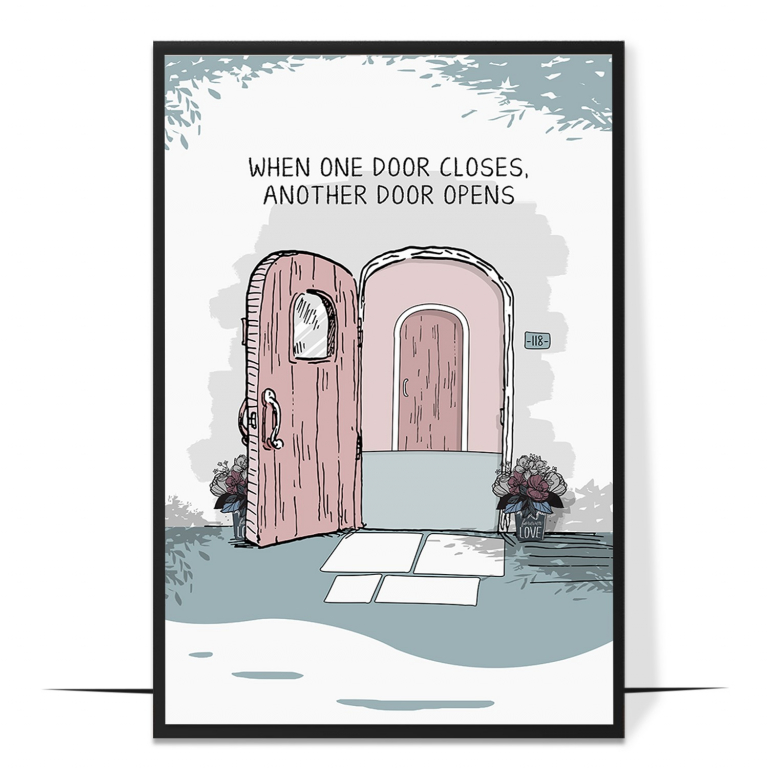 One Door Closes hand-drawn abstract print — A painterly abstract wash framing the words