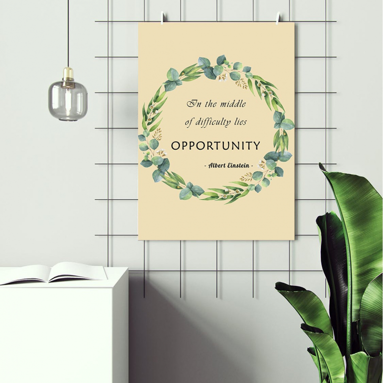 Opportunity print framed and displayed in a classroom