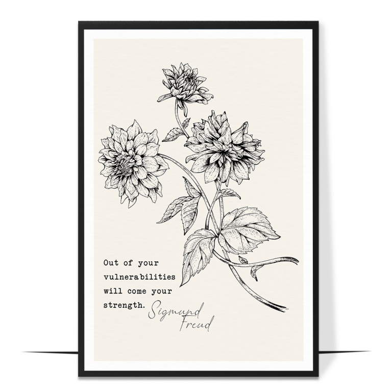 Out of Your Vulnerabilities hand-drawn botanical print — Soft botanical leaves framing a message that