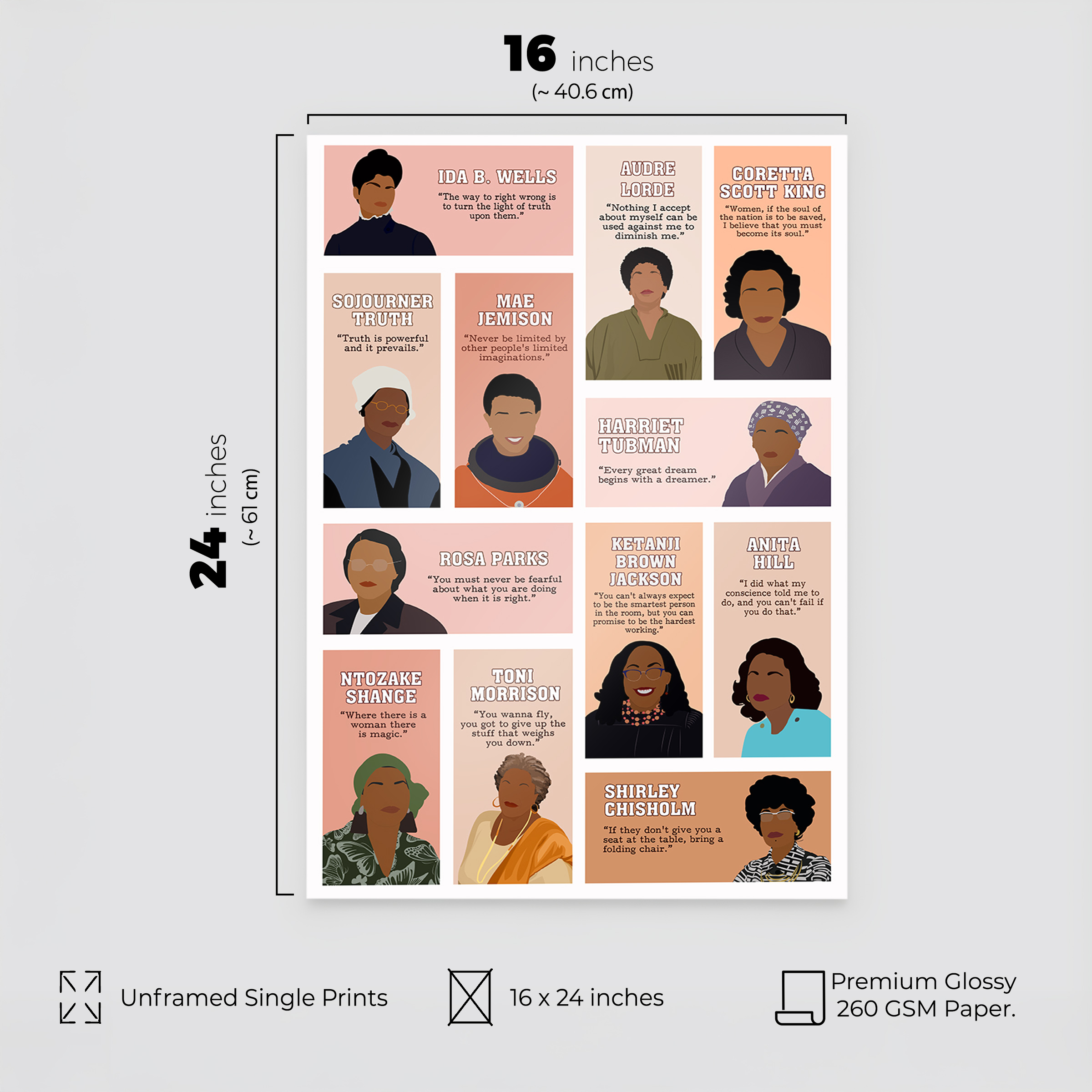 Powerful Black Women Inspirational Unframed 16x24in Laminated Hand-drawn Wall Art - Image 2