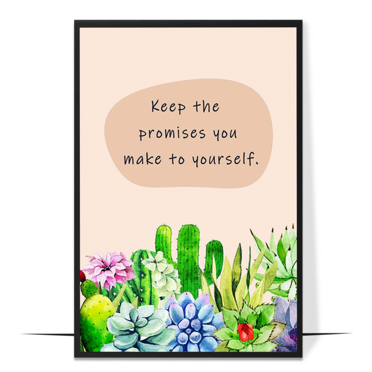 Promise Yourself hand-drawn botanical print — Soft botanical leaves framing a list of upli
