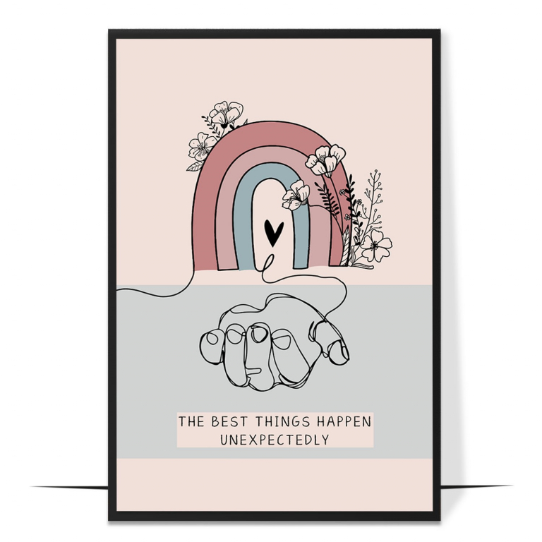 Rainbow Self Love hand-drawn abstract print — A bright, rainbow-tinged abstract sweep of c