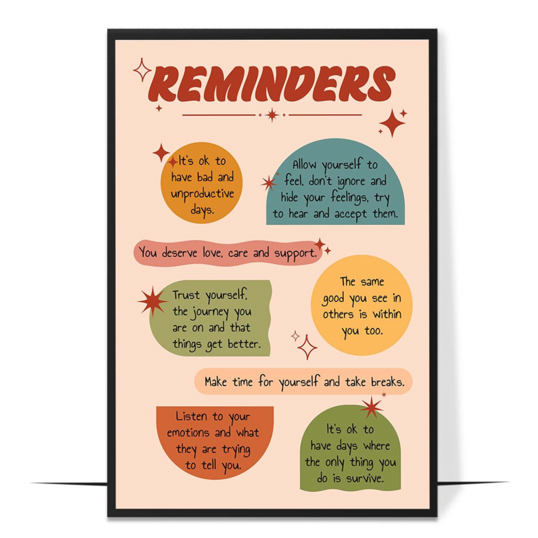 Reminders hand-drawn boho print — A hand-drawn boho list of gentle reminders in