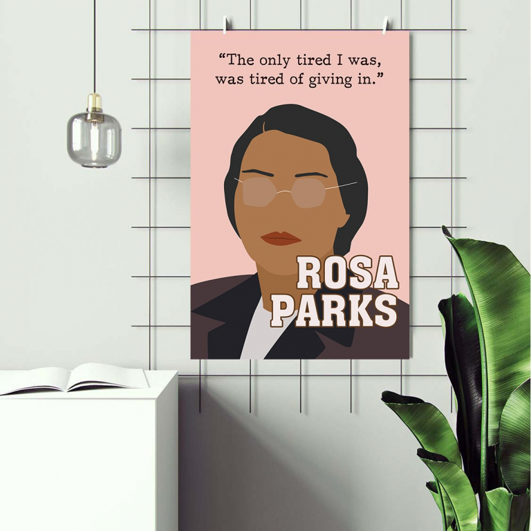 Rosa Parks poster framed and displayed in a classroom