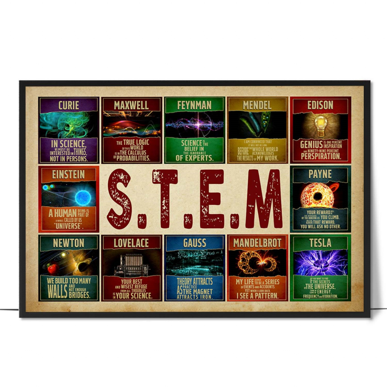 STEM hand-drawn portrait poster — Bold hand-lettered lines and minimalist stylin