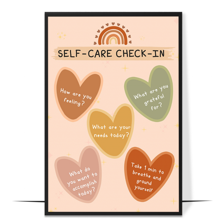 Self-care check-in poster — A friendly set of self-care check-in prompts, making w