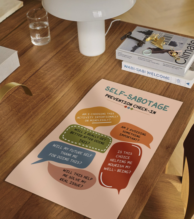 Self-Sabotage self-sabotage poster framed and displayed in a counseling office
