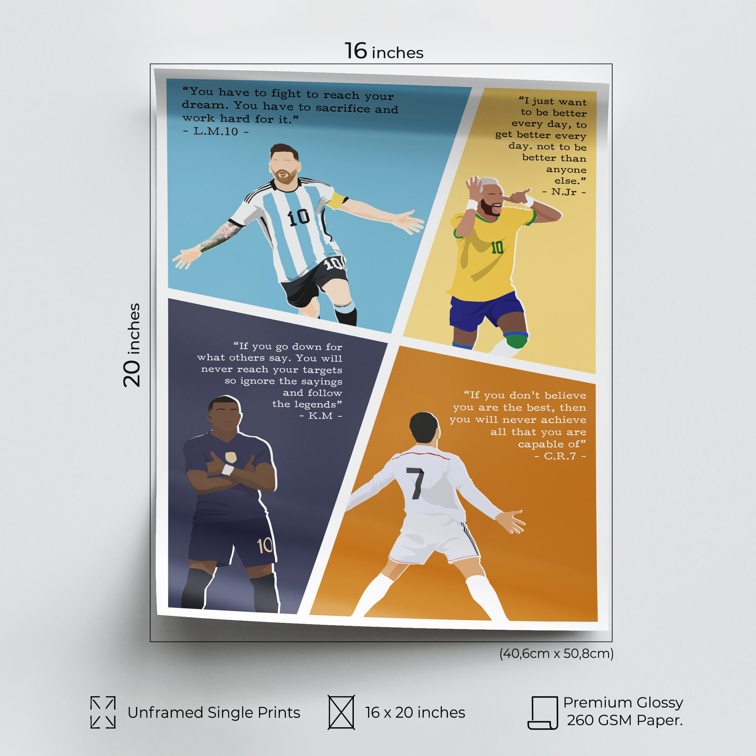 Soccer Superstars Motivational Unframed 16x20in Laminated Hand-drawn Wall Art - Image 2