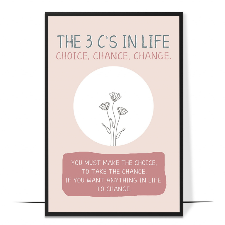 The 3 C's in Life hand-drawn abstract print — A painterly abstract wash framing the 3 C's