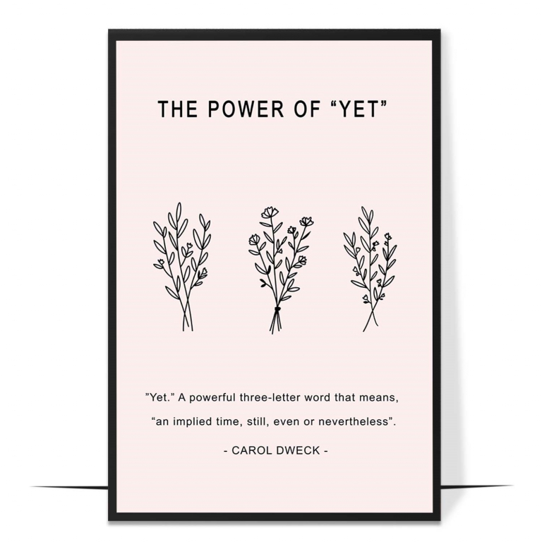 The Power of YET hand-drawn botanical print — Soft botanical leaves framing the words 'the