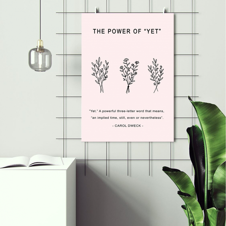 The Power of YET print framed and displayed in a classroom