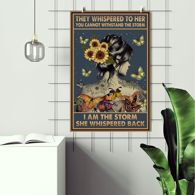 I Am the Storm Sunflower print framed above a bed