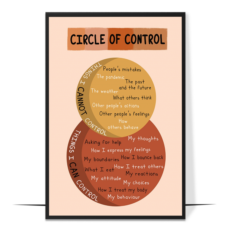 Things I Can Control poster — A clear two-column boho layout naming the controllable items —