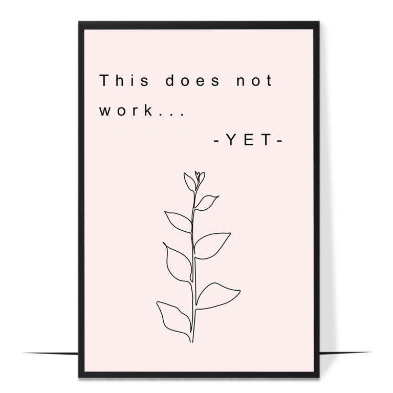 This Doesn't Work Yet hand-drawn botanical print — Soft botanical leaves framing the reframed w