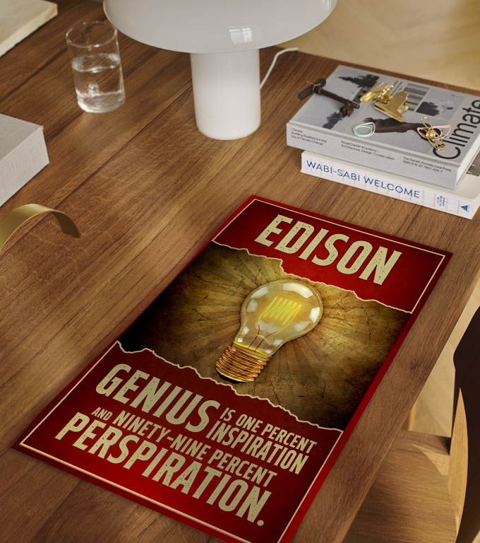 Thomas Edison poster framed and displayed in a classroom