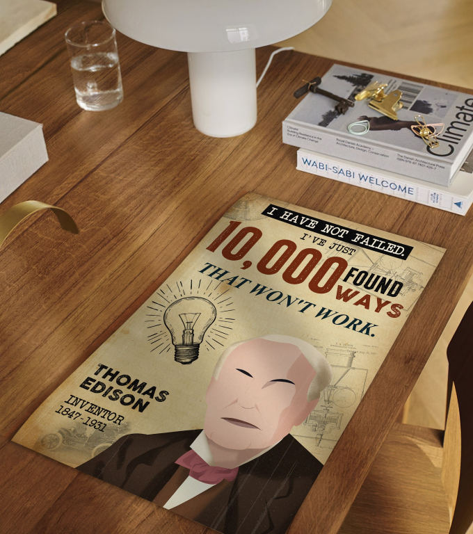 Thomas Edison poster framed and displayed in a classroom