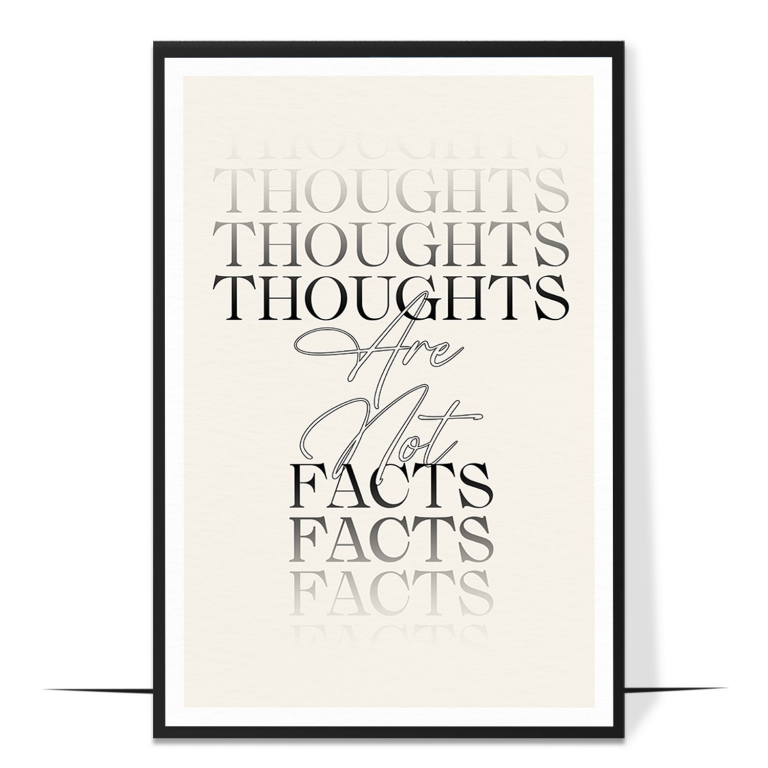 Thoughts Are Not Facts hand-drawn botanical print — Soft botanical leaves framing the words thou