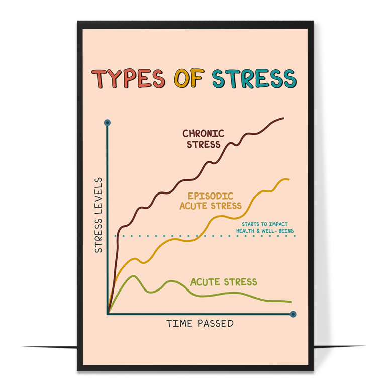 Types of stress poster — The three stress types side by side with short descriptions, s