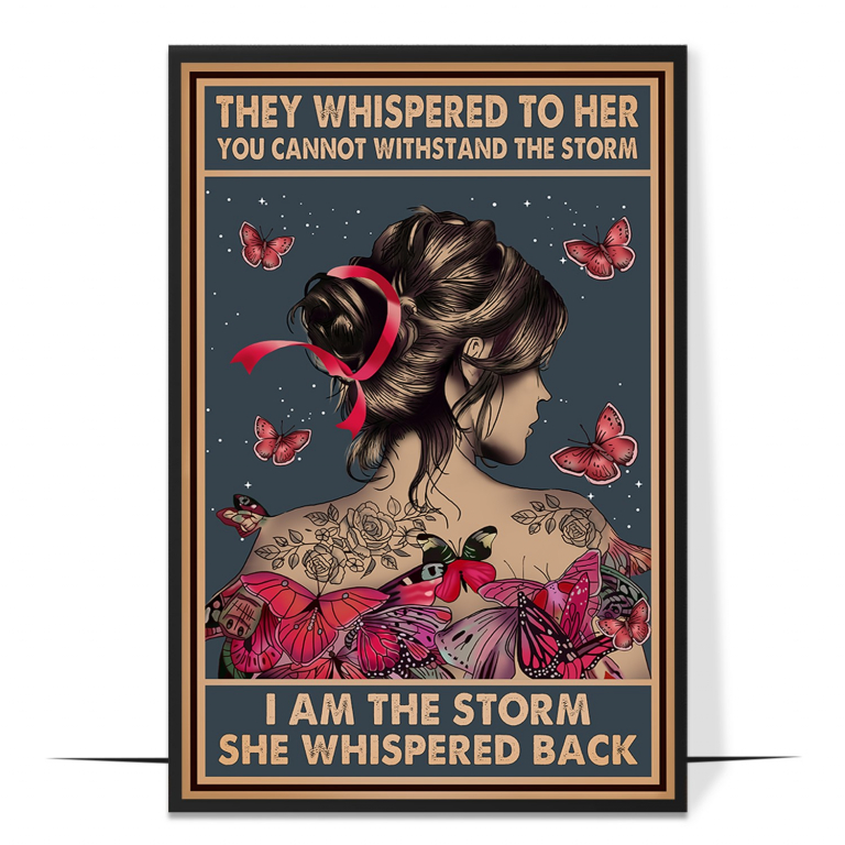 I Am the Storm Butterfly Girl hand-drawn vintage print — A hand-drawn woman surrounded by a flurry of
