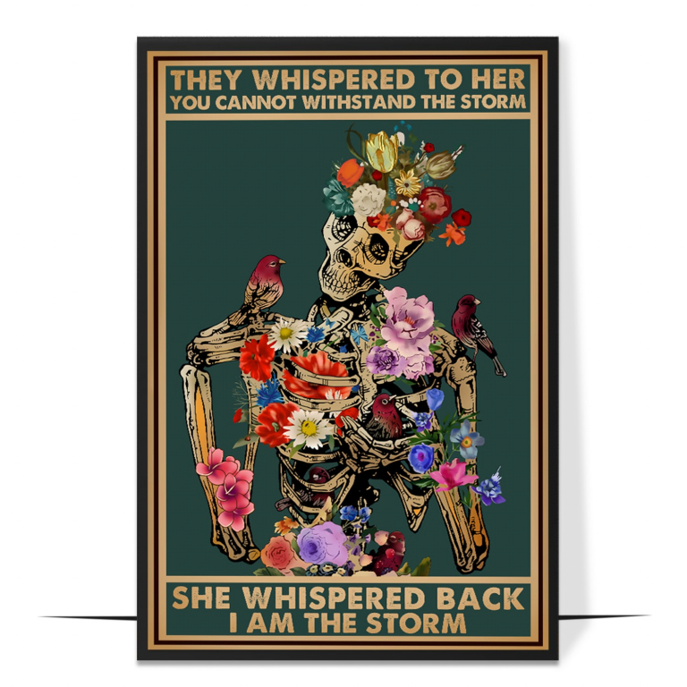 I Am the Storm Flower Skeleton hand-drawn vintage print — A hand-drawn skeleton blooming with vintage