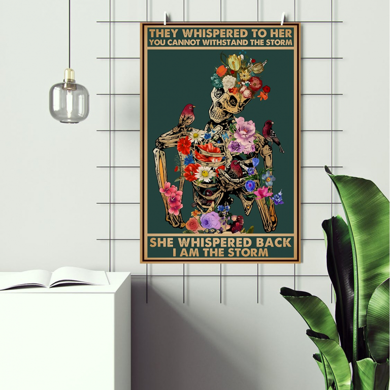 I Am the Storm Flower Skeleton print framed above a bed