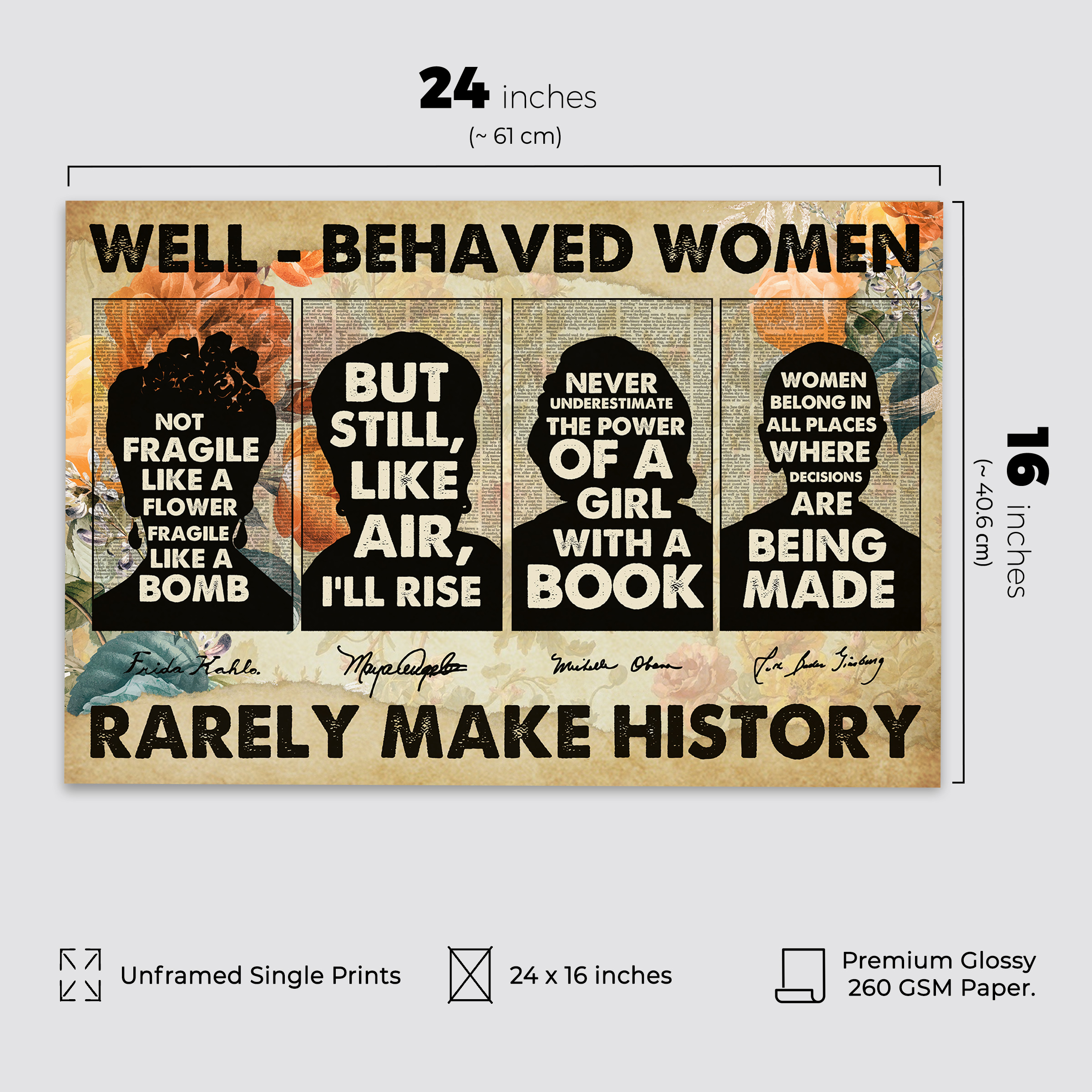 Well-Behaved Women Inspirational Unframed 16x24in Laminated Hand-drawn Wall Art - Image 2