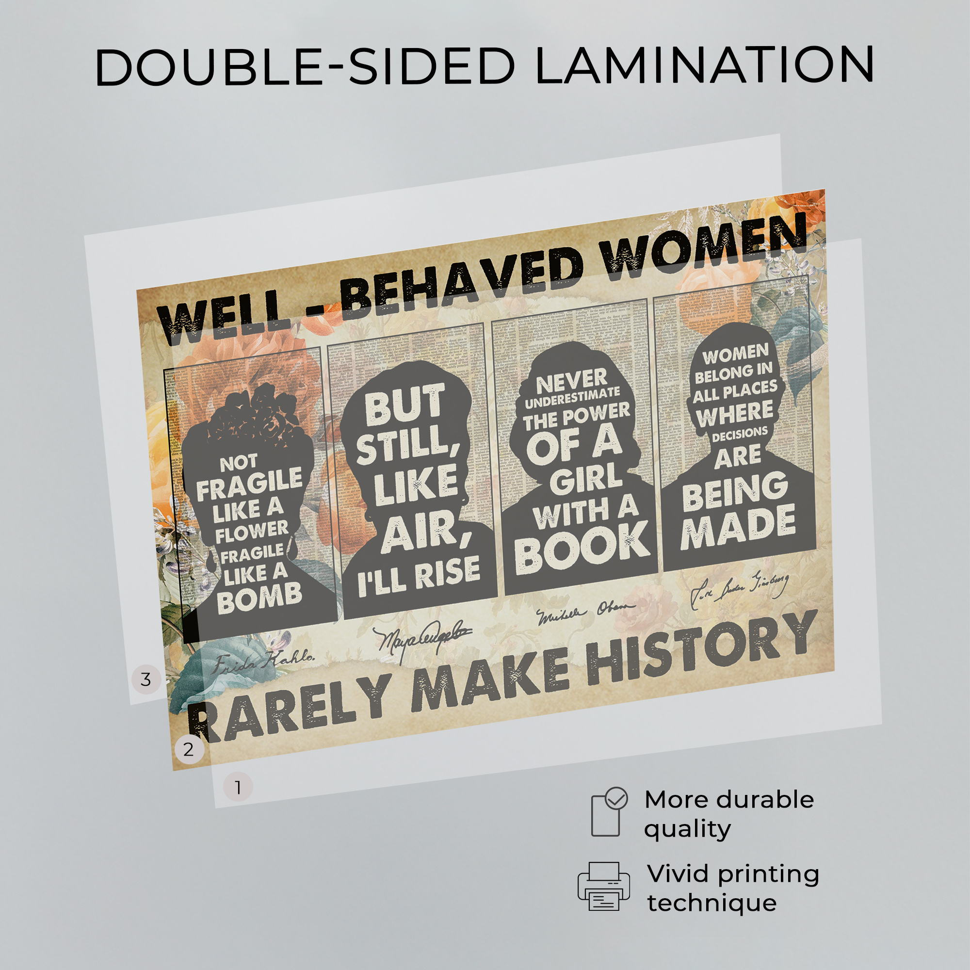 Well-Behaved Women Inspirational Unframed 16x24in Laminated Hand-drawn Wall Art - Image 3