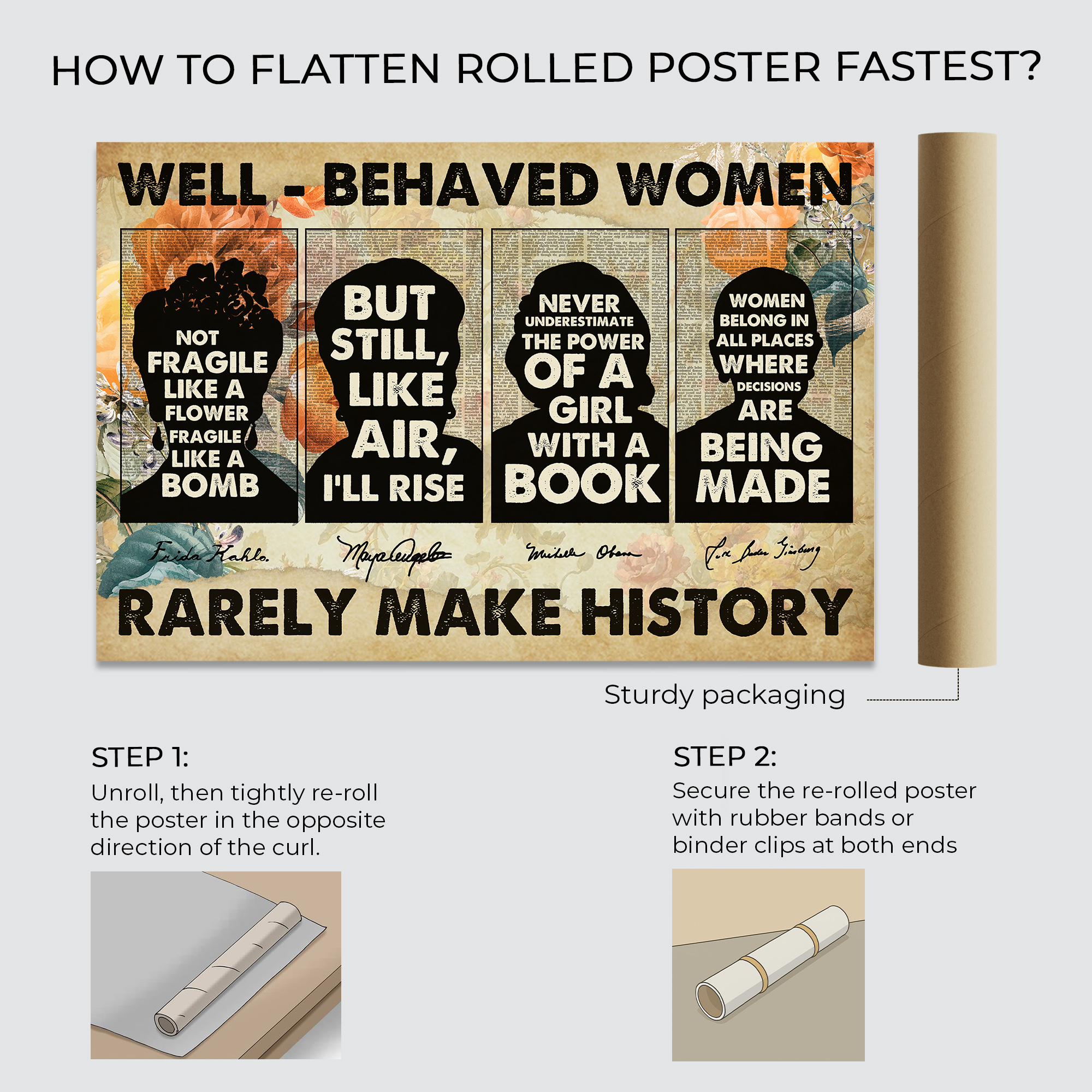 Well-Behaved Women Inspirational Unframed 16x24in Laminated Hand-drawn Wall Art - Image 6