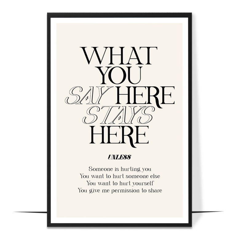 What You Say Here hand-drawn botanical print — Soft botanical leaves framing a confidential