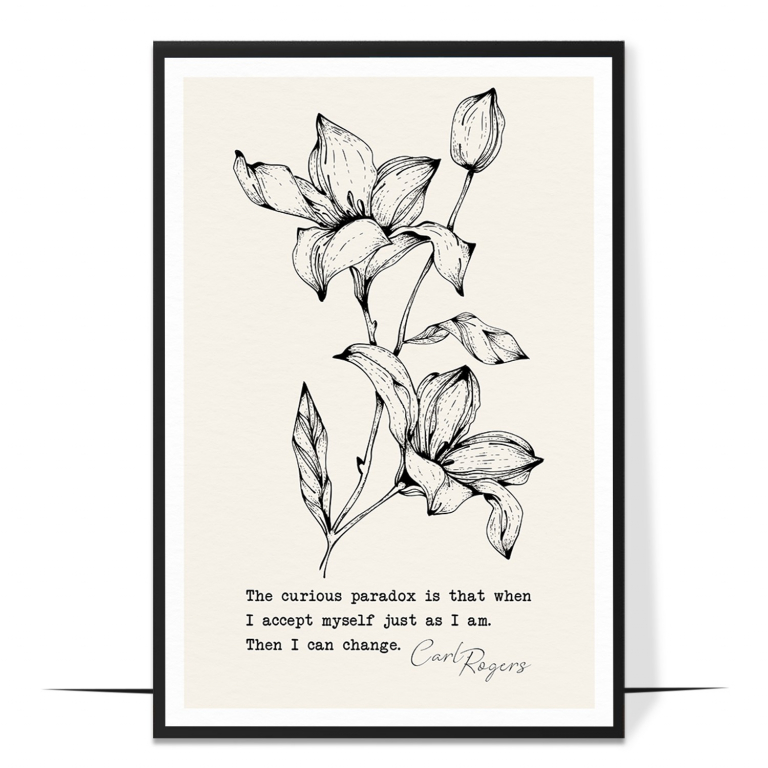 When I Accept Myself hand-drawn botanical print — Soft botanical leaves framing the words 'whe