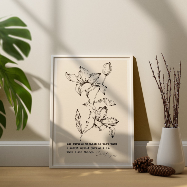 When I Accept Myself print framed and displayed in a classroom