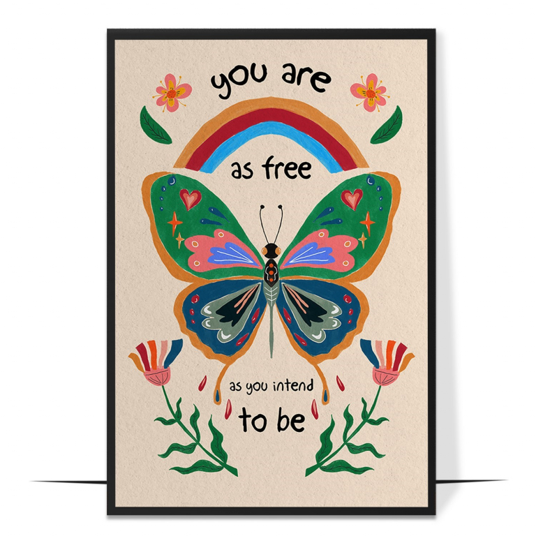 You Are As Free hand-drawn wall art print — A bold, rainbow-bright composition framing t