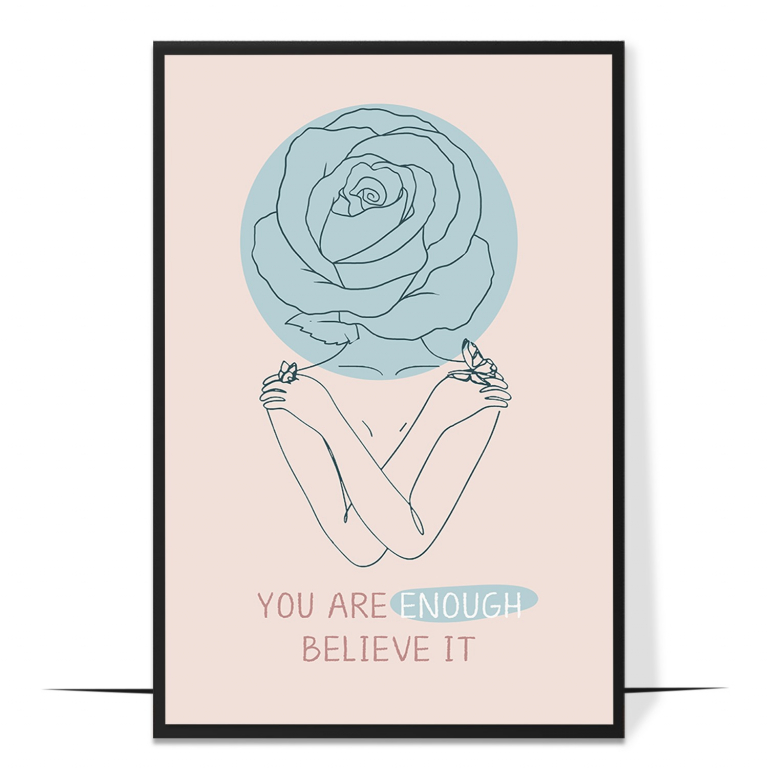 You Are Enough hand-drawn abstract print — A calm abstract color field framing the affi