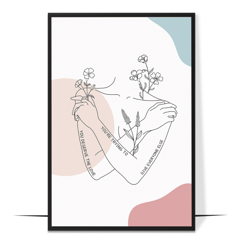 You Deserve the Love hand-drawn abstract print — A warm abstract sweep of color framing the w