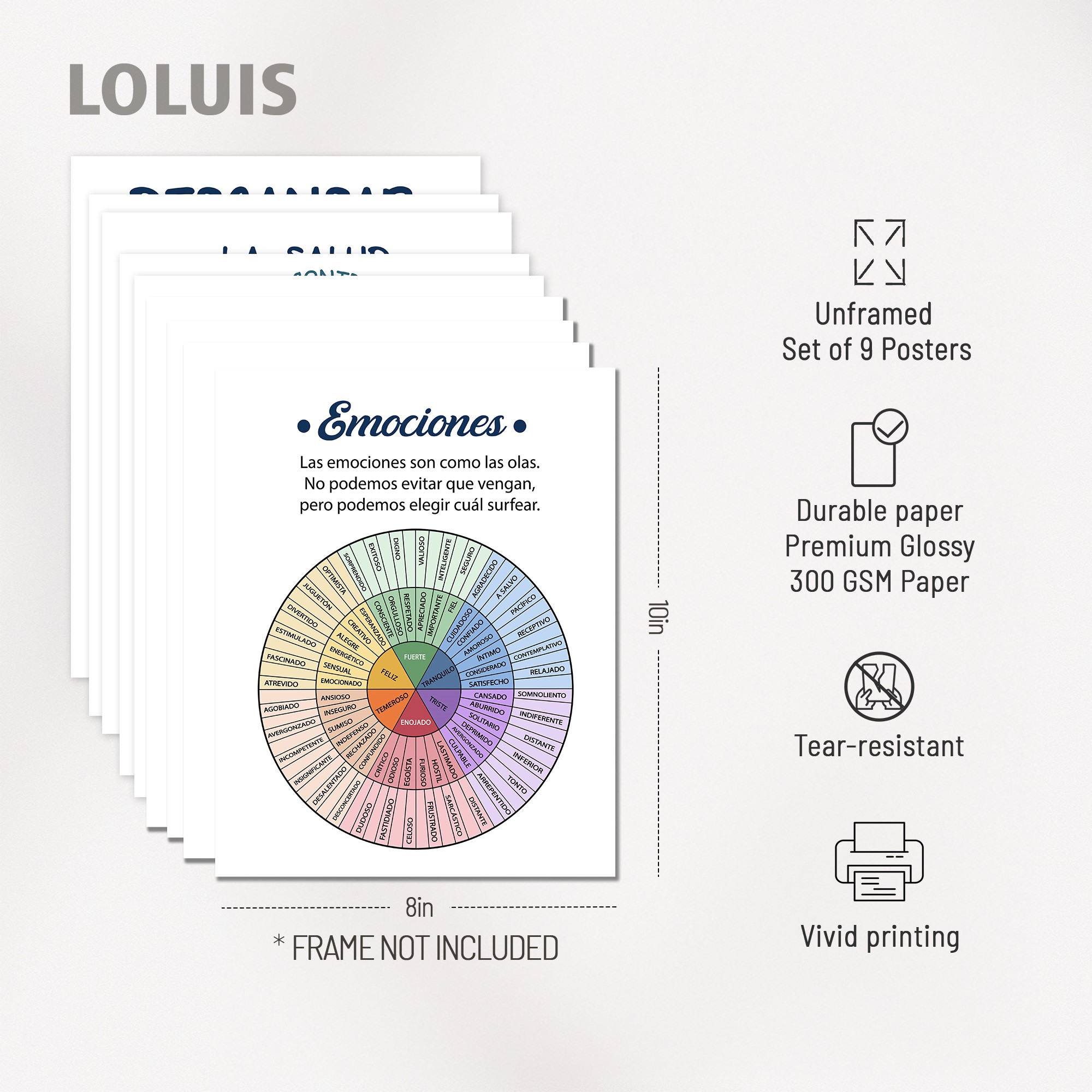 9Pcs Spanish Mental Health Therapy Unframed 8x10in Laminated Poster - Image 2