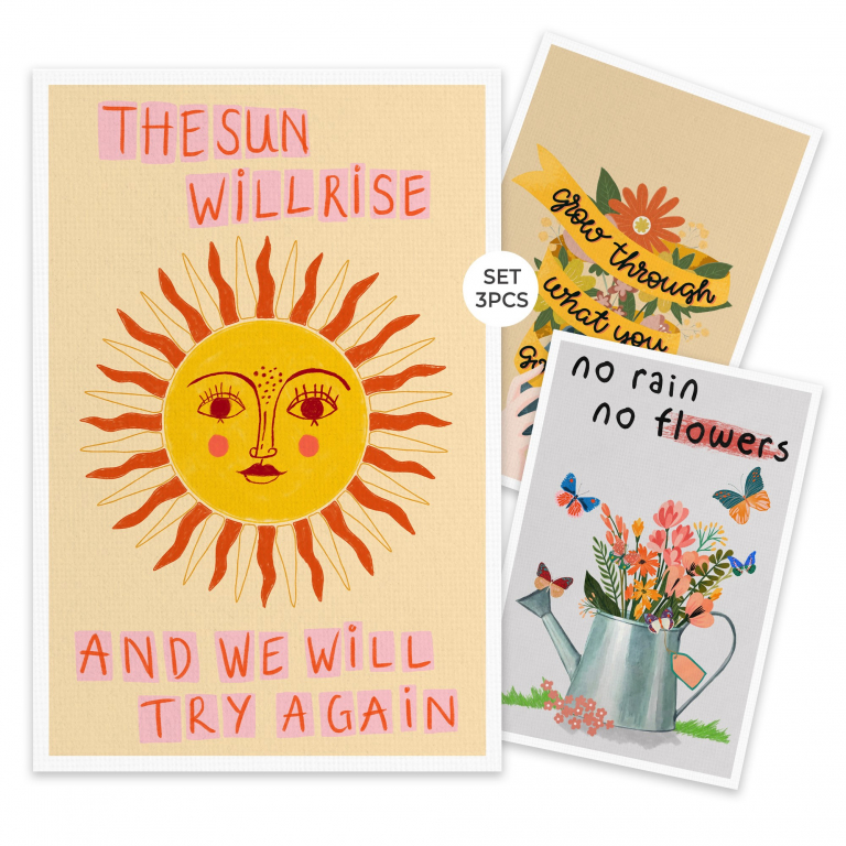 Colorful Positivity Set hand-drawn print — 3 hand-drawn prints on bright, positive affirmat