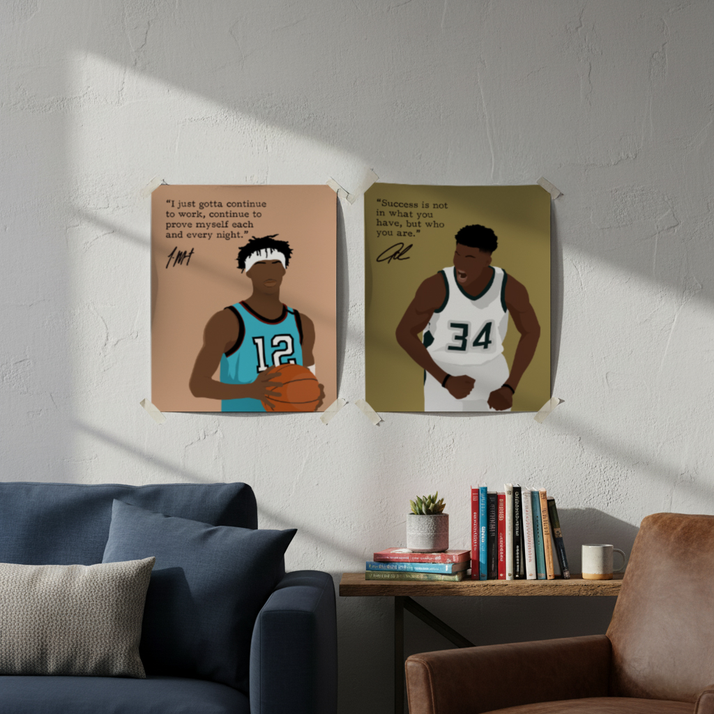 Motivational Basketball Superstars Set 9 Pcs Unframed 11x14in Laminated Hand-drawn Poster (1)