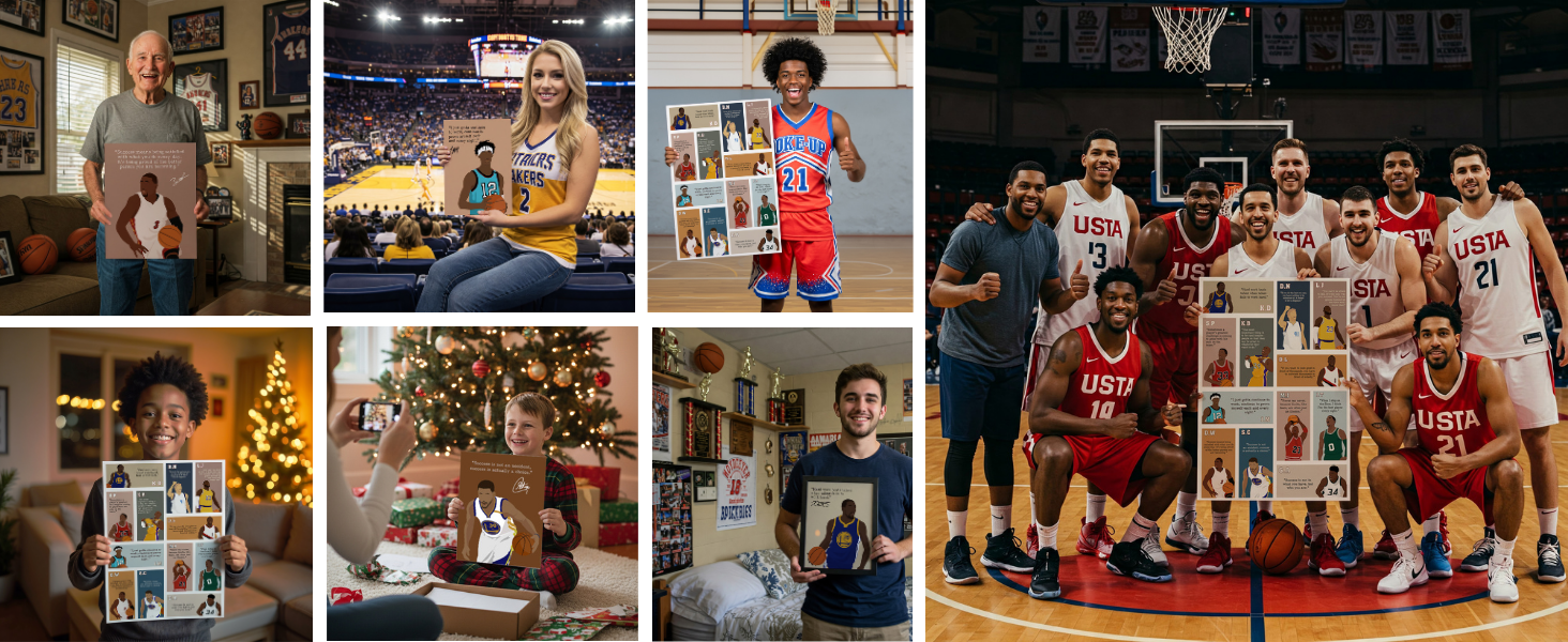 Motivational Basketball Superstars Set 9 Pcs Unframed 11x14in Laminated Hand-drawn Poster (3)