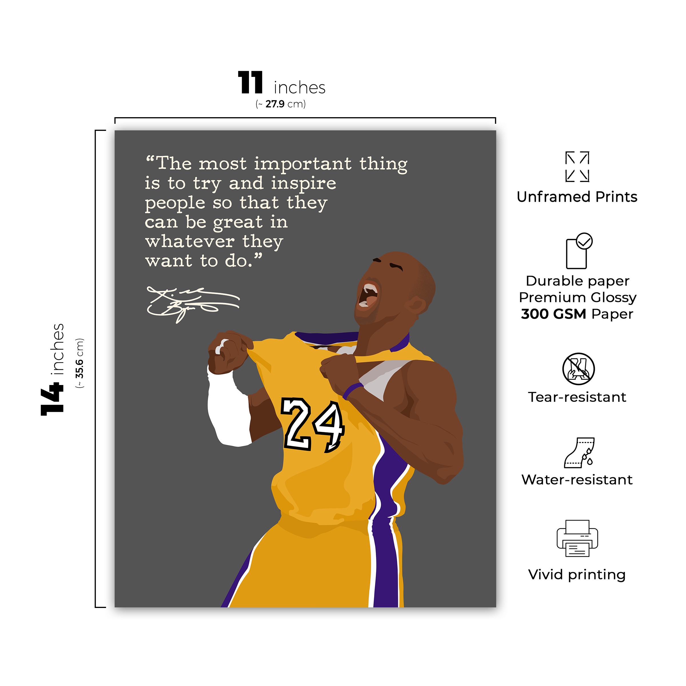 Motivational Basketball Superstars Set 9 Pcs Unframed 11x14in Laminated Hand-drawn Poster (4)