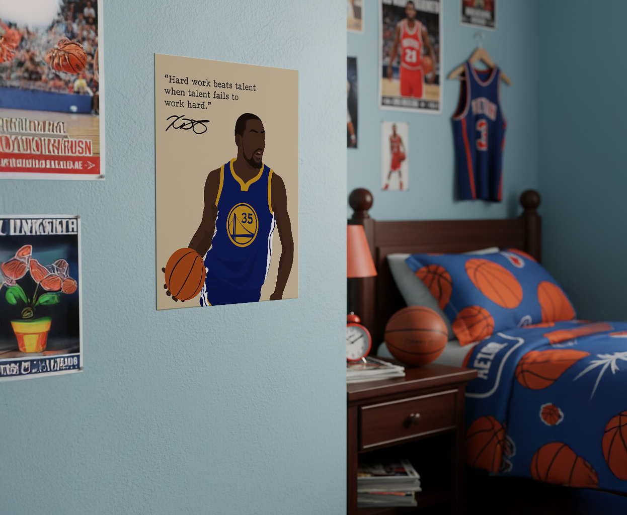 Motivational Basketball Superstars Set 9 Pcs Unframed 11x14in Laminated Hand-drawn Poster (9)
