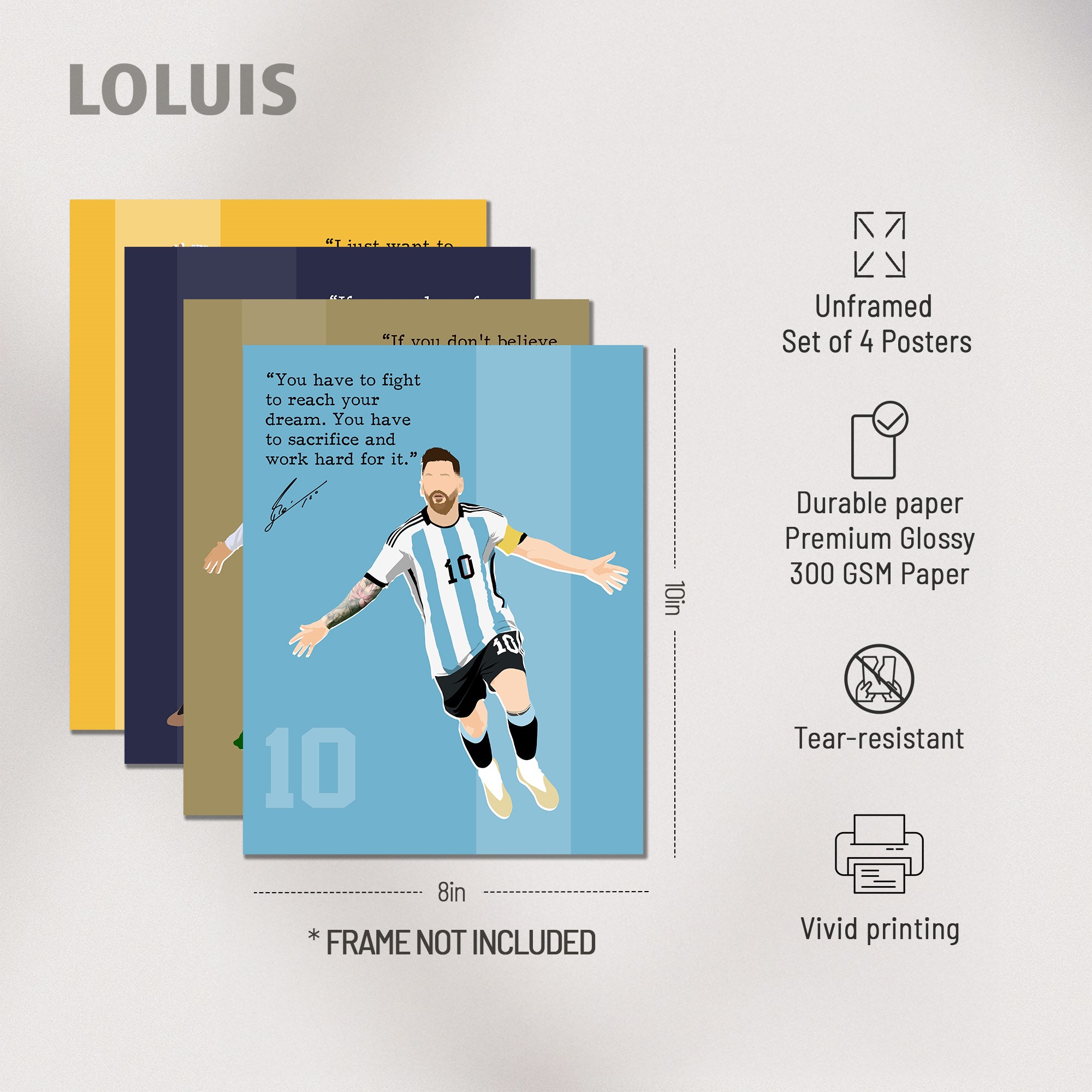 Motivational Soccer Superstars Set 4 Pcs Unframed 8x10in Laminated Hand-drawn Poster - Image 2