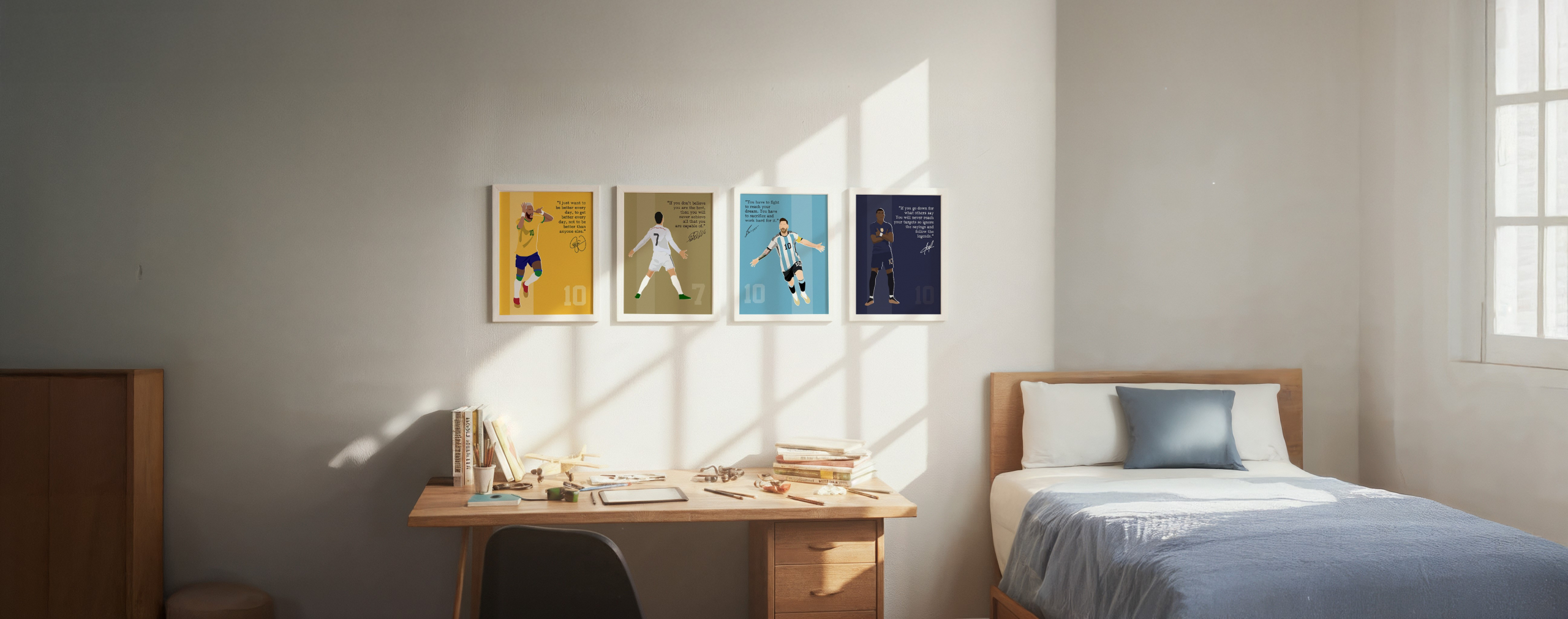 Motivational Soccer Superstars Set 4 Pcs Unframed 8x10in Laminated Hand-drawn Poster (6)