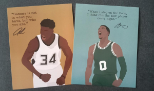 Customer photo for Motivational Basketball Superstars Set 9 Pcs Unframed 11x14in Laminated Hand-drawn Poster
