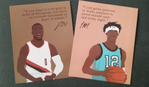 Customer photo for Motivational Basketball Superstars Set 9 Pcs Unframed 11x14in Laminated Hand-drawn Poster