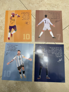 Customer photo for Motivational Soccer Superstars Set 4 Pcs Unframed 8x10in Laminated Hand-drawn Poster