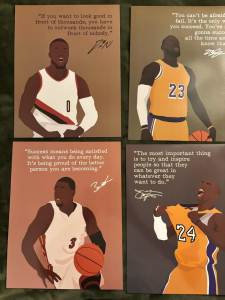 Customer photo for Motivational Basketball Superstars Set 9 Pcs Unframed 11x14in Laminated Hand-drawn Poster